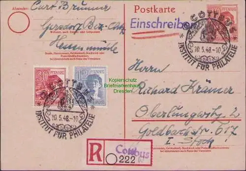 B21269 Ganzsache Alliierte Besetzung P 963 Einschreiben portogerecht 10.5 1948
