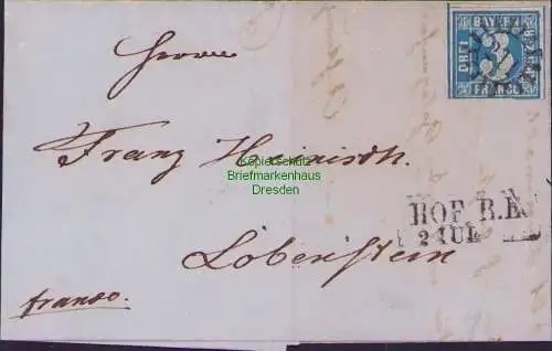 B21406 Faltbrief Bayern 1857 Hof nach Lobenstein