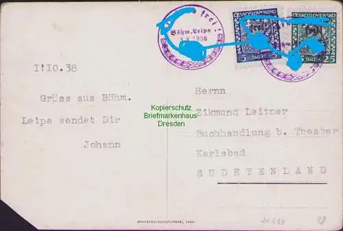 B21288 Gedenkkarte Böhmisch Leipa Böhmen Mähren Befreiungsstempel 1938