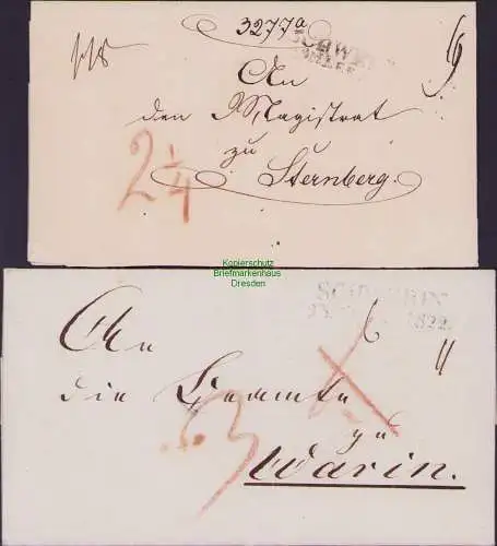 B21422 Vorphila 2x Faltbrief Mecklenburg Schwerin 1818 zweizeilige Langstempel
