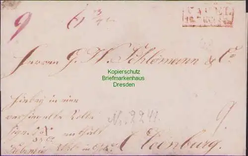 B21429 Vorphila Faltbrief Oldenburg Kastenstempel Varel 1842 rot