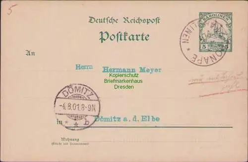B21245 Ganzsache Karolinen P 7 Ponape 1901 nur mit Jahreszahl ohne Datum