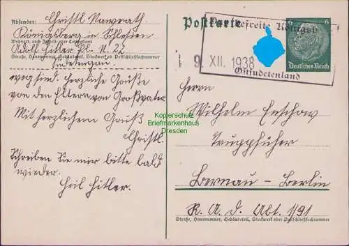 B21302 Ganzsache Königsberg Ostsudetenland 1938  Befreiungsstempel