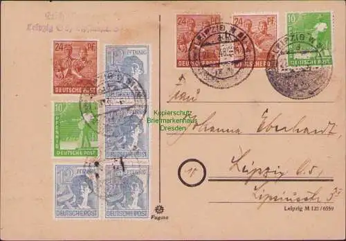 B21263 Postkarte SBZ Währungsreform Zehnfach Leipzig 27.7.48