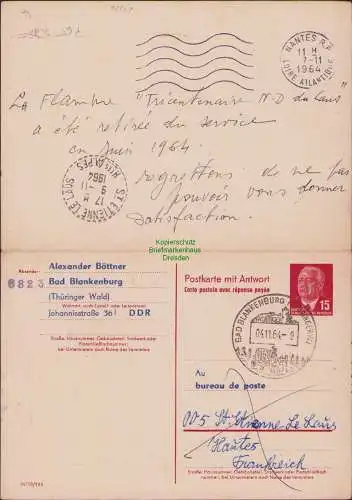 B21226 DDR Ganzsache P 65 mit privatem Zudruck Alexander Böttner 1964 Frankreich