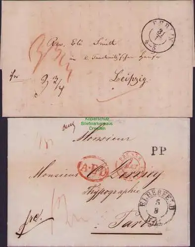B21450 Vorphila 2x Faltbrief Preussen Berlin 1839 nach Leipzig Elberfeld Paris