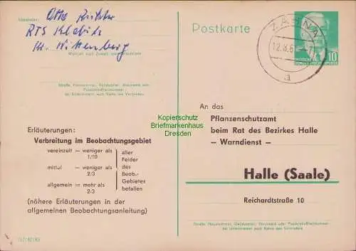 B21229 DDR Ganzsache m. privatem Zudruck Pflanzenschutzamt Halle 1961 Zahna Kohl