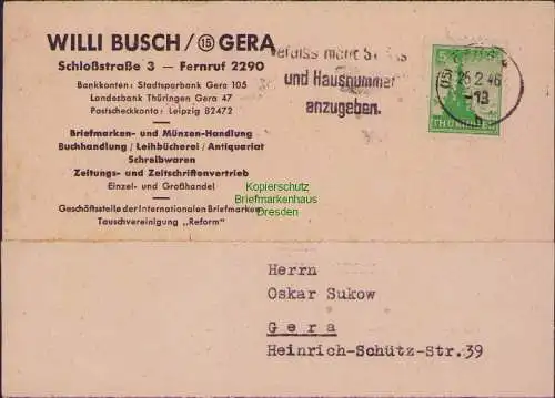 B21395 Postkarte SBZ Thüringen 93 A X EF Einzelfrankatur Ortskarte Gera