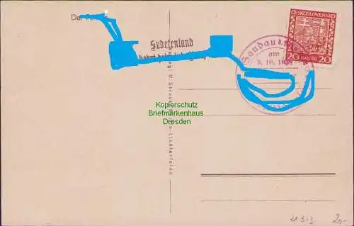 B21313 AK Sandau Böhm. 1938 Befreiungsstempel