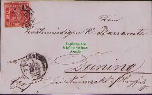 B21408 leere Faltbriefhülle Bayern 1856 Augsburg nach Deining Seidenzeug- und