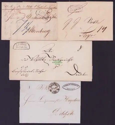 B21432 Vorphila 4x Faltbrief Sachsen Brotlaibstempel 1838 Langovalstempel 1845