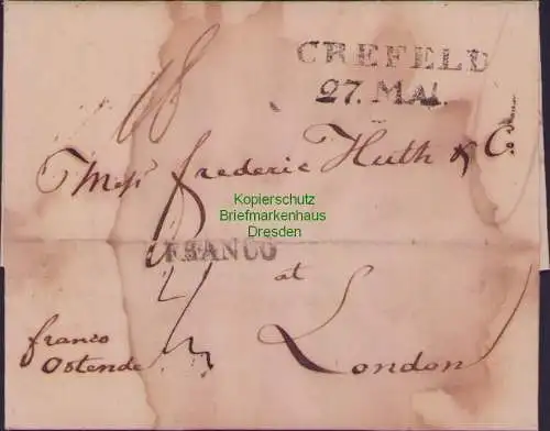 B21440 Vorphila Faltbrief Preussen Krefeld Crefeld 1823 Duitzen Grensk te Arnhem