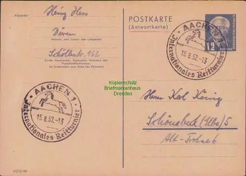 B21222 DDR Ganzsache P 49 A Antwortteil gestempelt 1952 FA Schönherr BPP