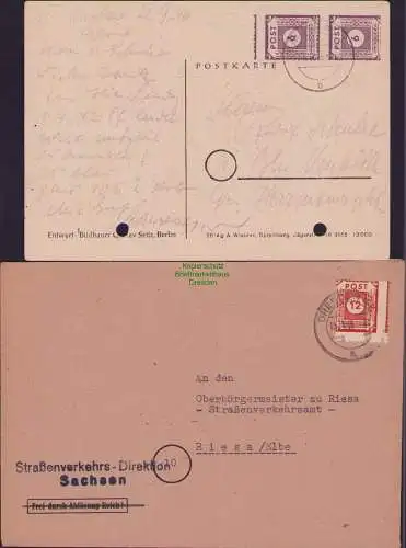 B21389 Brief Postkarte Ostsachsen 58, 60 stark dezentriert verzähnt