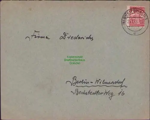 B21383 Brief SBZ MVP Greifswald 1946 nach Berlin Wilmersdorf