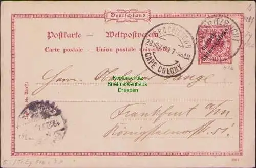 B21242 Ganzsache DSWA Deutsch Südwestafrika P 2 Lüderitzbcht 1899 über Kapstadt