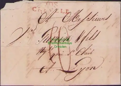 B21435 Vorphila Faltbrief Preussen 103 Creveld Krefeld Crefeld nach Lyon 1810