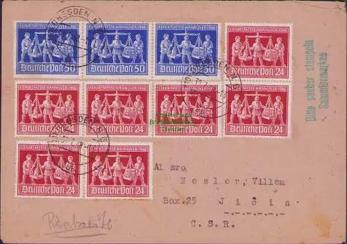 B21264 Brief SBZ Währungsreform Zehnfach Dresden 31.7.48 nach Jicin C.S.R.  1948