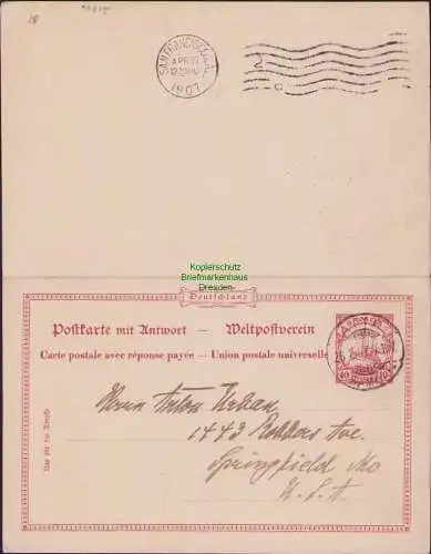 B21246 Ganzsache Samoa P 8 Apia portogerecht nach Springfield USA 1907 Ankunft