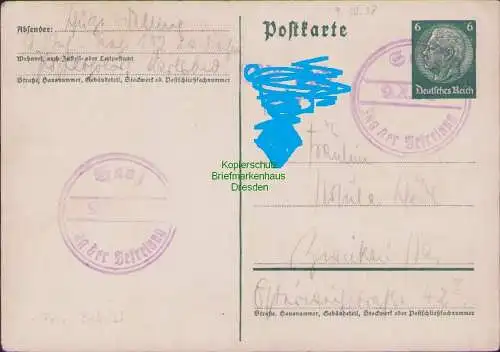 B21311 Postkarte Ganzsache Saaz 1938  Befreiungsstempel