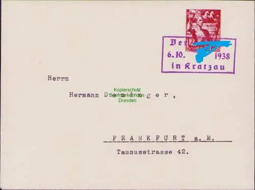 B21303 Brief Kratzau Sudetenland 1938  Befreiungsstempel