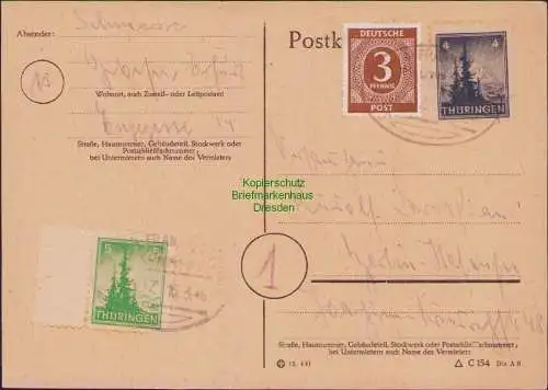 B21385 Postkarte SBZ Thüringen 92 93 Bahnpost 1946 nach Berlin Halensee