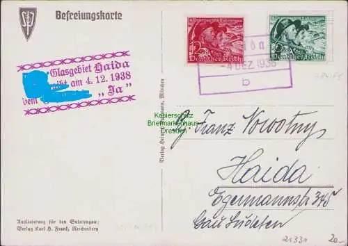 B21331 Postkarte Befreiungskarte Haida 1938 Notstempel Befreiungsstempel