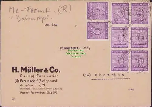 B21388 Brief Westsachsen Bahnpost Chemnitz - … Braunsdorf Zschopautal 1946