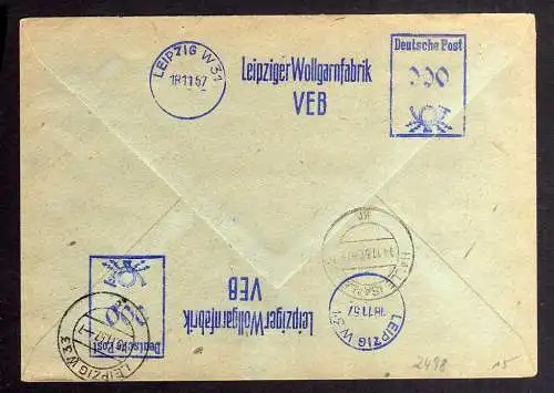 B2498 Brief DDR ZKD 15 8000 Randstück ungültig 1957 Deutsche Reichsbahn Halle