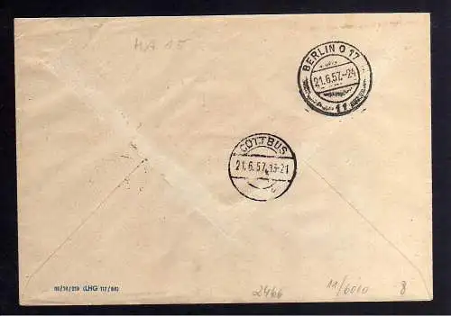 B2466 Brief DDR ZKD 11 6000 1957 VEB Starkstromanlagen Cottbusnach Berlin O 17