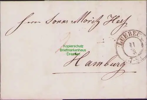 B21461 Vorphila Faltbrief Lübeck Zweikreisstempel ohne Jahreszahl Uhrzeit 1853