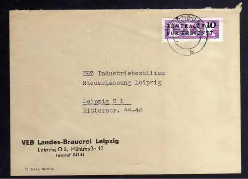 B2323 DDR ZKD 6 Ortsbrief VEB Landes Brauerei Leipzig 1956