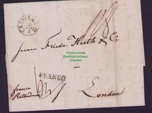 B21482 Vorphila Faltbrief Preussen Crefeld 1833 nach London