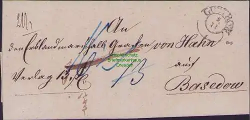 B21464 Vorphila Faltbrief Güstrow 1851 nach Basedow