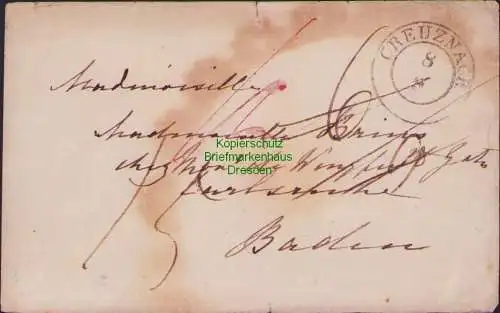 B21486 Vorphila Faltbrief Preussen Creuznach 1843 nach Baden