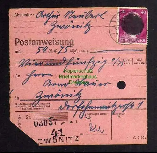 B2892 Sächsische Schwärzung 1945 Postanweisung  41 Zwönitz 5.7.45