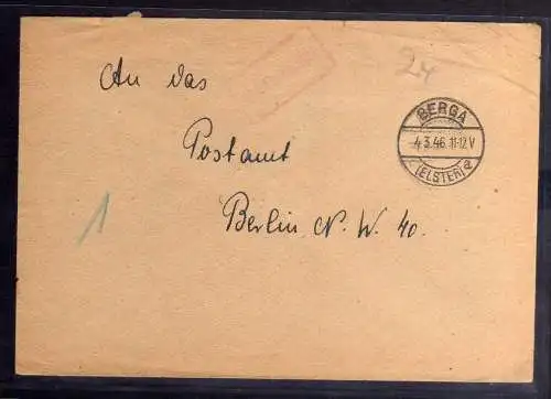 B256 SBZ Gebühr bezahlt 1946 Berga Elster nach Berlin