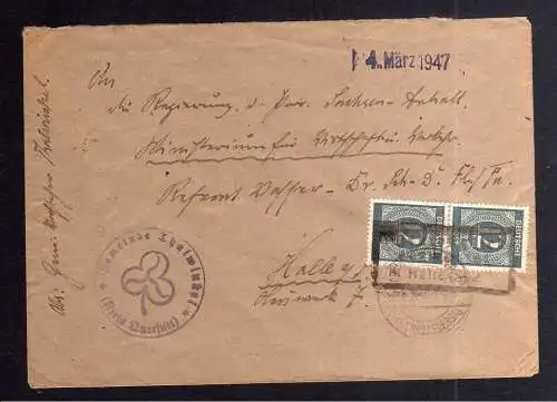 B3376 Brief SBZ Notstempel Gemeinde Thalwinkel Kreis Querfurt 1947