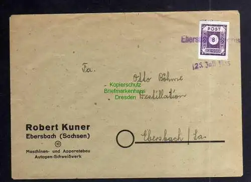 B3409 Brief Ostsachsen 44 Ac gepr. Ströh BPP Notstempel Ebersbach Sachs. 1945