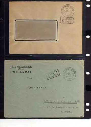 B341 2x SBZ Brief Gebühr bezahlt 1948 Eisenberg Thür.
