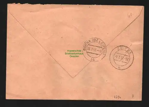 B4731 DDR ZKD B 11 Brief 8019 Zeitz VEB Eissengiesserei 1.7.57 nach Borna