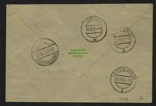 B4736 DDR ZKD B 10 Brief 8016 Sangerhausen 24.12.57 Weihnachten Maschinenfabrik