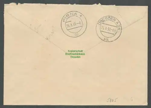 B5205 DDR ZKD B 25 M Brief Konsum Genossenschaftsverband Dresden nach Pirna