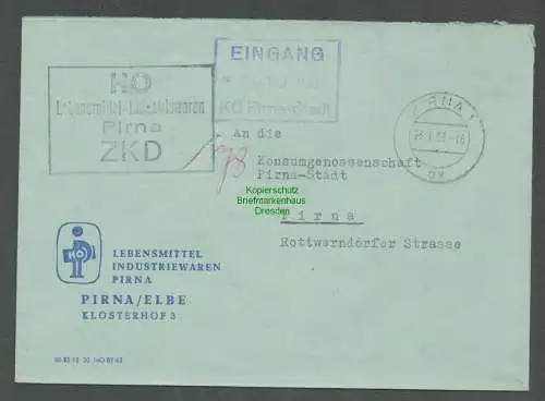 B5218 DDR ZKD Brief Pirna 1963 HO Lebensmittel