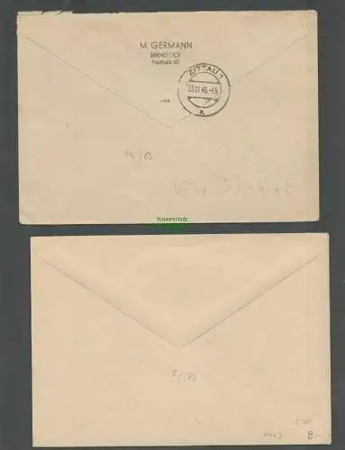 B5763 Gebühr bezahlt 1945 2x Brief Eibenstock Einschreiben  nach Zittau
