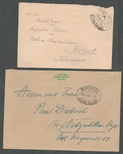 B5805 Gebühr bezahlt 1945 2x Brief Münchberg Kr. Hof Bayern Oberfranken