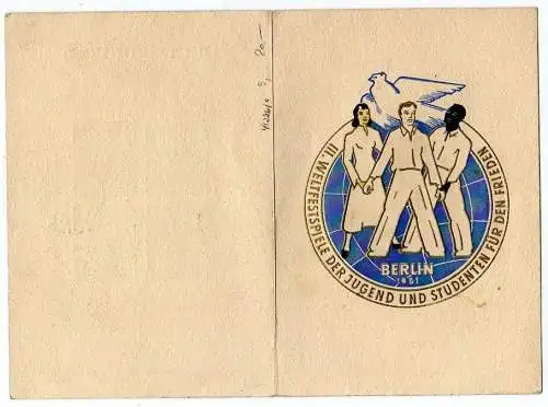 B5439 DDR Klappkarte 1951 Weltfestspiele 289 - 292 3.8.51 