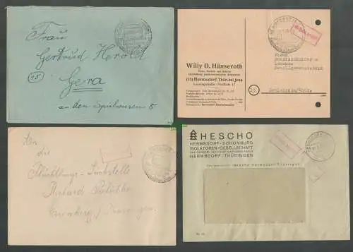 B6287 4x Brief Karte SBZ Gebühr bezahlt 1945 Hermsdorf Thür. bei Jena Hescho Iso