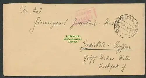 B6207 Brief SBZ Gebühr bezahlt 1945 Niederwiesa Bz. Chemnitz nach Zwickau