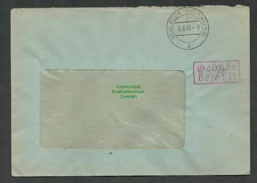 B6079 Brief SBZ Gebühr bezahlt 1945 Gehlberg Suhl Thüringerwald Kommandit-Ges.